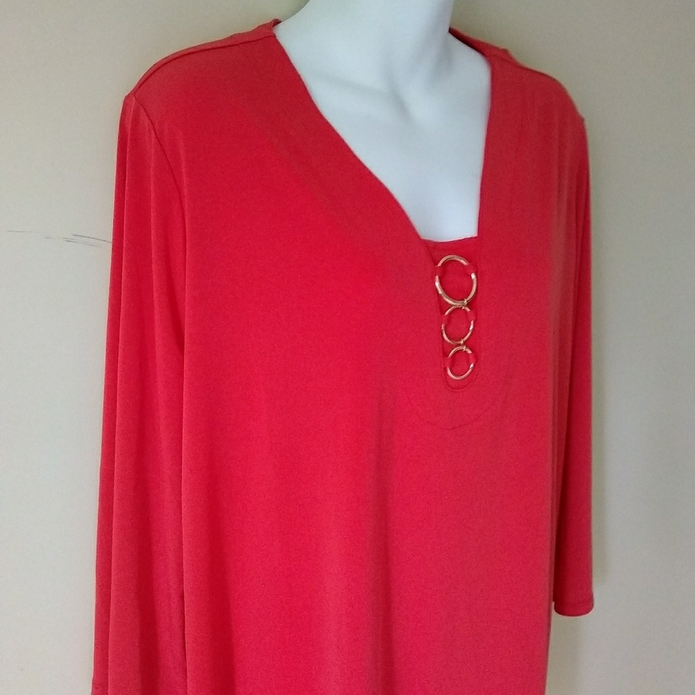 NWT Chico's Tunic Top Blouse Garibaldi Orange Sz 3 - Picture 2 of 8